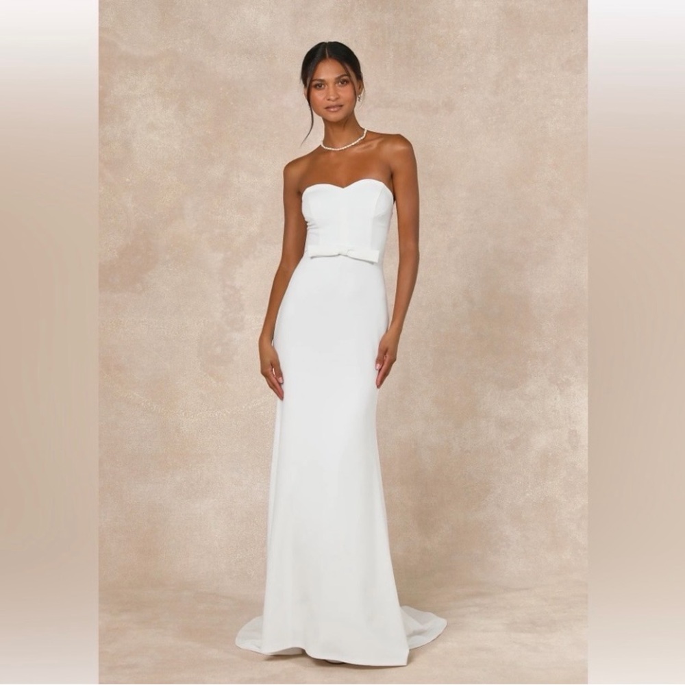Lulus Momentous Romance White Strapless Bow Mermaid Formal Wedding Dress Medium